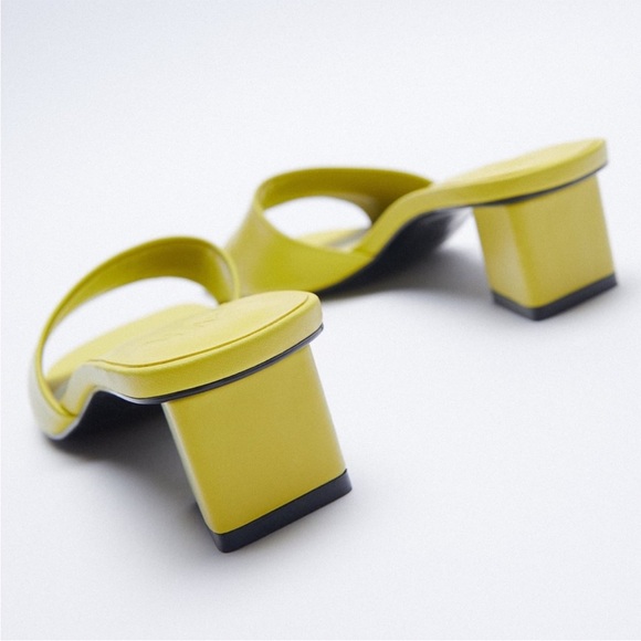 Zara KITTEN BLOCK HEELED MULES LEATHER SANDALS SLIP ON SLIPPERS GREEN 7.5 38 - Picture 7 of 17